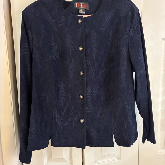 R&K Originals Woman Navy Blue Blazer Size 20 – Botanical Print, Velvet-Like - Picture 1 of 4